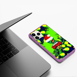 Чехол iPhone 11 Pro матовый Brawl stars leon green color, цвет: 3D-фиолетовый — фото 2