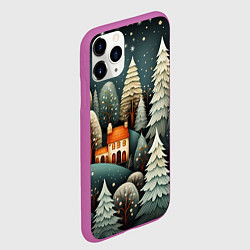 Чехол iPhone 11 Pro матовый Ночной снегопад в лесу, цвет: 3D-фиолетовый — фото 2