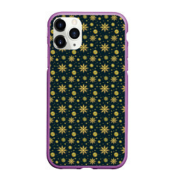 Чехол iPhone 11 Pro матовый Декоративные снежинки с золотым блеском, цвет: 3D-фиолетовый