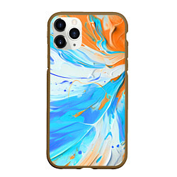 Чехол iPhone 11 Pro матовый Голубая и оранжевая краска, цвет: 3D-коричневый