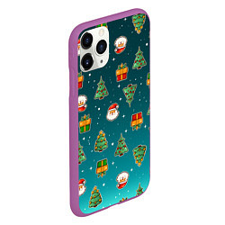 Чехол iPhone 11 Pro матовый Подарки новогодние елки и Санта - паттерн градиент, цвет: 3D-фиолетовый — фото 2