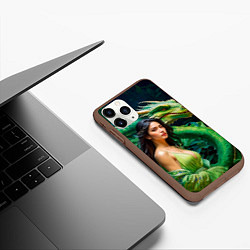 Чехол iPhone 11 Pro матовый Нейросеть - девушка с зелёным драконом, цвет: 3D-коричневый — фото 2