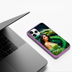 Чехол iPhone 11 Pro матовый Нейросеть - девушка с зелёным драконом, цвет: 3D-фиолетовый — фото 2