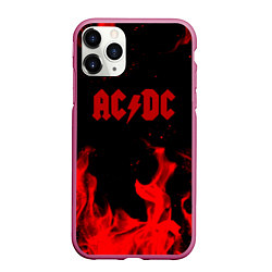 Чехол iPhone 11 Pro матовый AC DC огненный стиль, цвет: 3D-малиновый