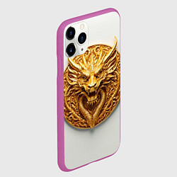 Чехол iPhone 11 Pro матовый Нейросеть - золотой талисман дракона, цвет: 3D-фиолетовый — фото 2