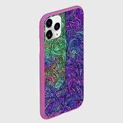 Чехол iPhone 11 Pro матовый Вьющийся узор фиолетовый и зелёный, цвет: 3D-фиолетовый — фото 2