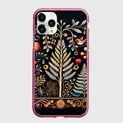 Чехол iPhone 11 Pro матовый Зимняя вязь, цвет: 3D-малиновый