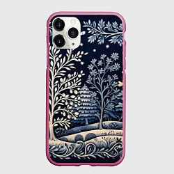 Чехол iPhone 11 Pro матовый Ледяные узоры нового года, цвет: 3D-малиновый