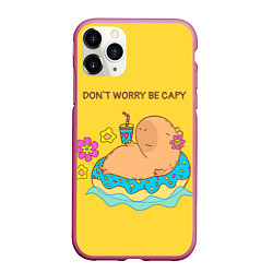 Чехол iPhone 11 Pro матовый Капибара dont worry be capy, цвет: 3D-малиновый