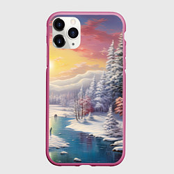 Чехол iPhone 11 Pro матовый Сказочное сияние нового года, цвет: 3D-малиновый