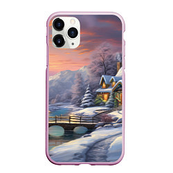 Чехол iPhone 11 Pro матовый Снежный вальс новогодней ночи, цвет: 3D-розовый