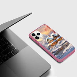Чехол iPhone 11 Pro матовый Северное сияние праздника, цвет: 3D-малиновый — фото 2