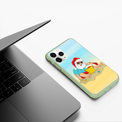 Чехол iPhone 11 Pro матовый Дед Мороз на море, цвет: 3D-салатовый — фото 2