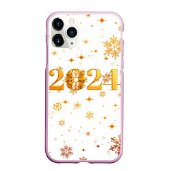 Чехол iPhone 11 Pro матовый Новый 2024 год - золотой, цвет: 3D-розовый