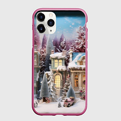 Чехол iPhone 11 Pro матовый Новогодний объемный городок, цвет: 3D-малиновый