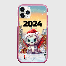 Чехол iPhone 11 Pro матовый Дракон новогодней ночи 2024, цвет: 3D-малиновый