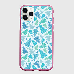 Чехол iPhone 11 Pro матовый Ёлочки зимнего леса, цвет: 3D-малиновый