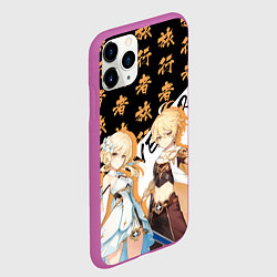 Чехол iPhone 11 Pro матовый Итэр и Люмин - Геншин Импакт, цвет: 3D-фиолетовый — фото 2