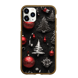 Чехол iPhone 11 Pro матовый Новогодние игрушки елочные, цвет: 3D-коричневый