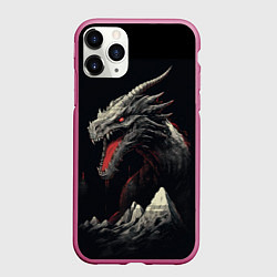 Чехол iPhone 11 Pro матовый Дракон морозных узоров, цвет: 3D-малиновый