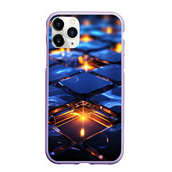 Чехол iPhone 11 Pro матовый Синие плиты с золотым свечением, цвет: 3D-светло-сиреневый