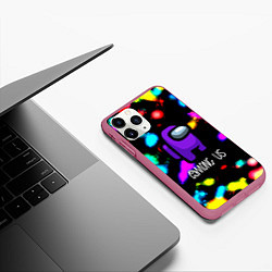 Чехол iPhone 11 Pro матовый Among us blink neon, цвет: 3D-малиновый — фото 2