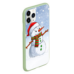 Чехол iPhone 11 Pro матовый Весёлый снеговик в колпаке, цвет: 3D-салатовый — фото 2