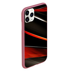 Чехол iPhone 11 Pro матовый Красные и черные вставки, цвет: 3D-малиновый — фото 2