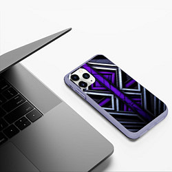 Чехол iPhone 11 Pro матовый Фиолетовые вставки на черном фоне, цвет: 3D-светло-сиреневый — фото 2