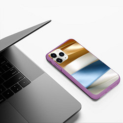 Чехол iPhone 11 Pro матовый Золотые и голубые волнистые вставки на белом фоне, цвет: 3D-фиолетовый — фото 2