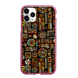 Чехол iPhone 11 Pro матовый Африканский этнический орнамент, цвет: 3D-малиновый