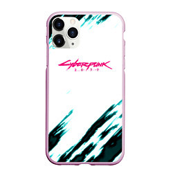 Чехол iPhone 11 Pro матовый Cyberpunk2077 stripes, цвет: 3D-розовый