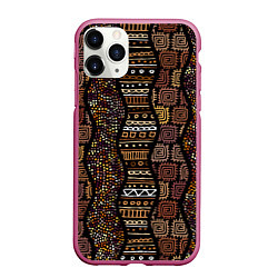 Чехол iPhone 11 Pro матовый Волнистый этнический орнамент, цвет: 3D-малиновый