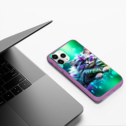 Чехол iPhone 11 Pro матовый Пушистый котенок в бирюзово фиолетовом боке, цвет: 3D-фиолетовый — фото 2