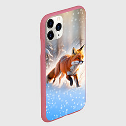 Чехол iPhone 11 Pro матовый Лиса на зимней охоте, цвет: 3D-малиновый — фото 2