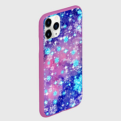 Чехол iPhone 11 Pro матовый Снежинки - морозный паттерн, цвет: 3D-фиолетовый — фото 2