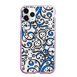 Чехол iPhone 11 Pro матовый Синие кружевные узоры, цвет: 3D-розовый