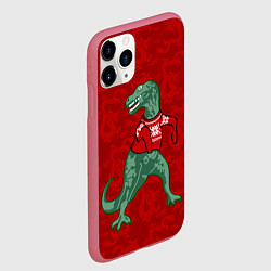 Чехол iPhone 11 Pro матовый Динозавр в свитере - новогодние драконы, цвет: 3D-малиновый — фото 2