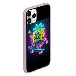 Чехол iPhone 11 Pro матовый Sponge Bob on a skateboard, цвет: 3D-розовый — фото 2