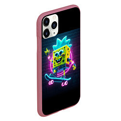 Чехол iPhone 11 Pro матовый Sponge Bob on a skateboard, цвет: 3D-малиновый — фото 2