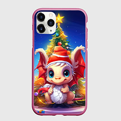 Чехол iPhone 11 Pro матовый Миниатюрный новогодний дракоша, цвет: 3D-малиновый