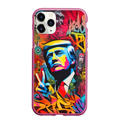 Чехол iPhone 11 Pro матовый Дональд Трамп - граффити - нейросеть, цвет: 3D-малиновый