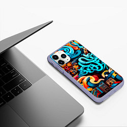 Чехол iPhone 11 Pro матовый Abstract graffiti - ai art, цвет: 3D-светло-сиреневый — фото 2