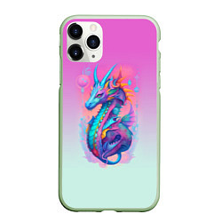 Чехол iPhone 11 Pro матовый Funny dragon - ai art, цвет: 3D-салатовый