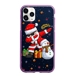 Чехол iPhone 11 Pro матовый Санта Клаус и снеговик, цвет: 3D-фиолетовый