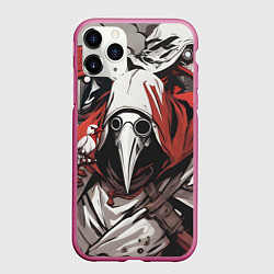 Чехол iPhone 11 Pro матовый Чумные доктора и птица, цвет: 3D-малиновый