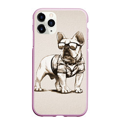 Чехол iPhone 11 Pro матовый Французский бульдог в очках и рубашке, цвет: 3D-розовый