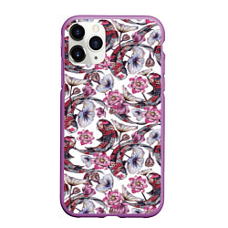Чехол iPhone 11 Pro матовый Карпы кои и лилии, цвет: 3D-фиолетовый