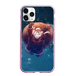 Чехол iPhone 11 Pro матовый Летящий Санта, цвет: 3D-розовый