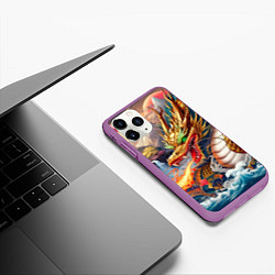 Чехол iPhone 11 Pro матовый Dragon tattoo - irezumi, цвет: 3D-фиолетовый — фото 2